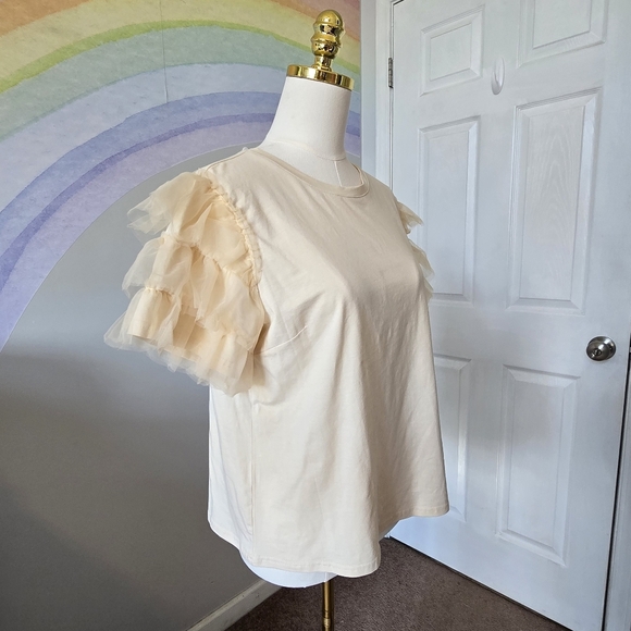 TCEC | Large | Ivory Tulle Ruffle Sleeve Top - Picture 3 of 9